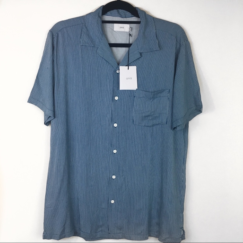 NWT Onia short sleeve stripe woven shirt medium - Picture 2 of 7